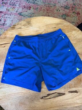 Men's Blue Athletic Shorts with Neon Accents